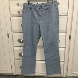 DG2 By Diane Gilman 14P Blue/White Railroad Stripe Straight Leg 5 Pocket Jeans